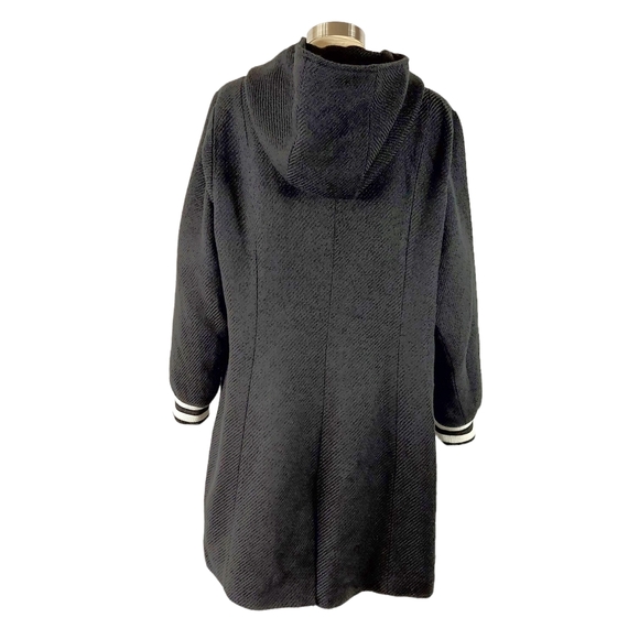 Torrid Black Woolen Varsity Hooded Longline Coat - Picture 2 of 13